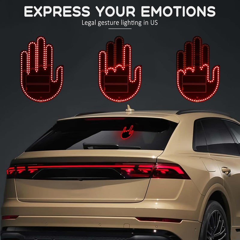 ISUNMEA 2025 New Car Decorative Lights, Rechargeable Led Gesture Lights for SUVs, Trucks, Car Finger Light with Remote, Funny Led Window Sign Light for Car Accessories (Red) - Image 2